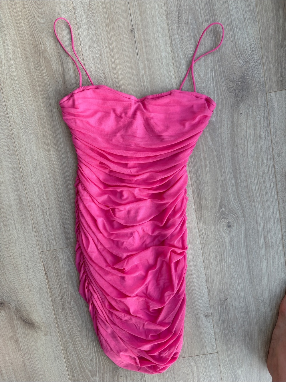 Superdown- Hot Pink Ruched Spaghetti Strap Dress